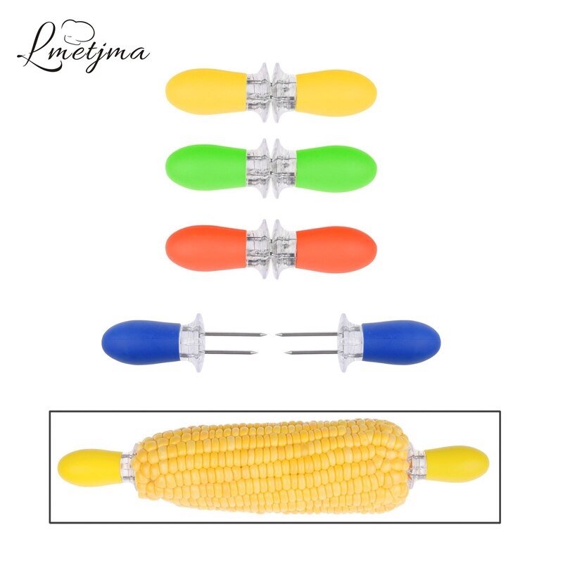 LMETJMA 8pcs/set Corn Holders Stainless Steel BBQ Corn Holders Barbecue Dog Meat Forks BBQ Accessories KC0324-8