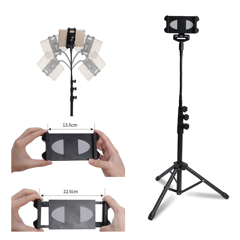 4.7-12.9 inch Flexible Tripod Floor Stand for iPad iPhone Foldable Adjustable Tablet Phone 360° Rotating iPad Tripod Mount