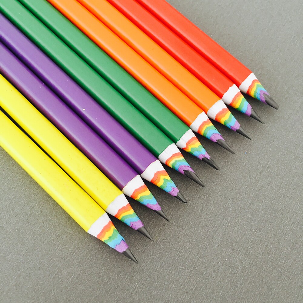 6Pcs/Set Stationery Sets 5 Pcs HB Rainbow Paper Pencil 1 Pcs Sharpener School Office Drawing Supplies Cute Pencils for Girls