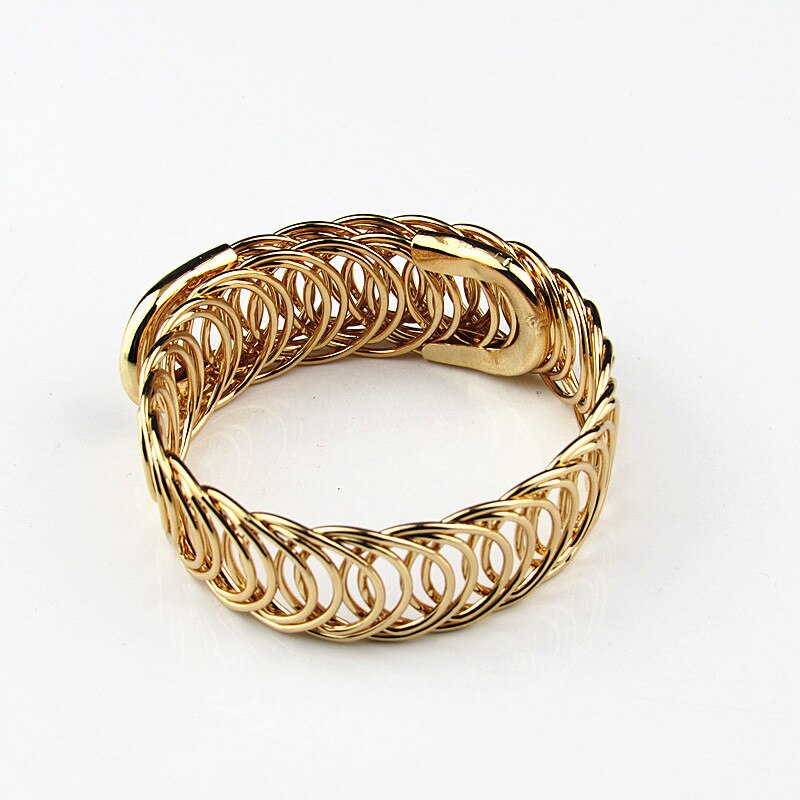 Punk Bohemia Adjustable Wrap Women Bracelet Femme Gold Silver Color Bangles Metal Luxury Spring Cuff Bracelet On Hand: Gold