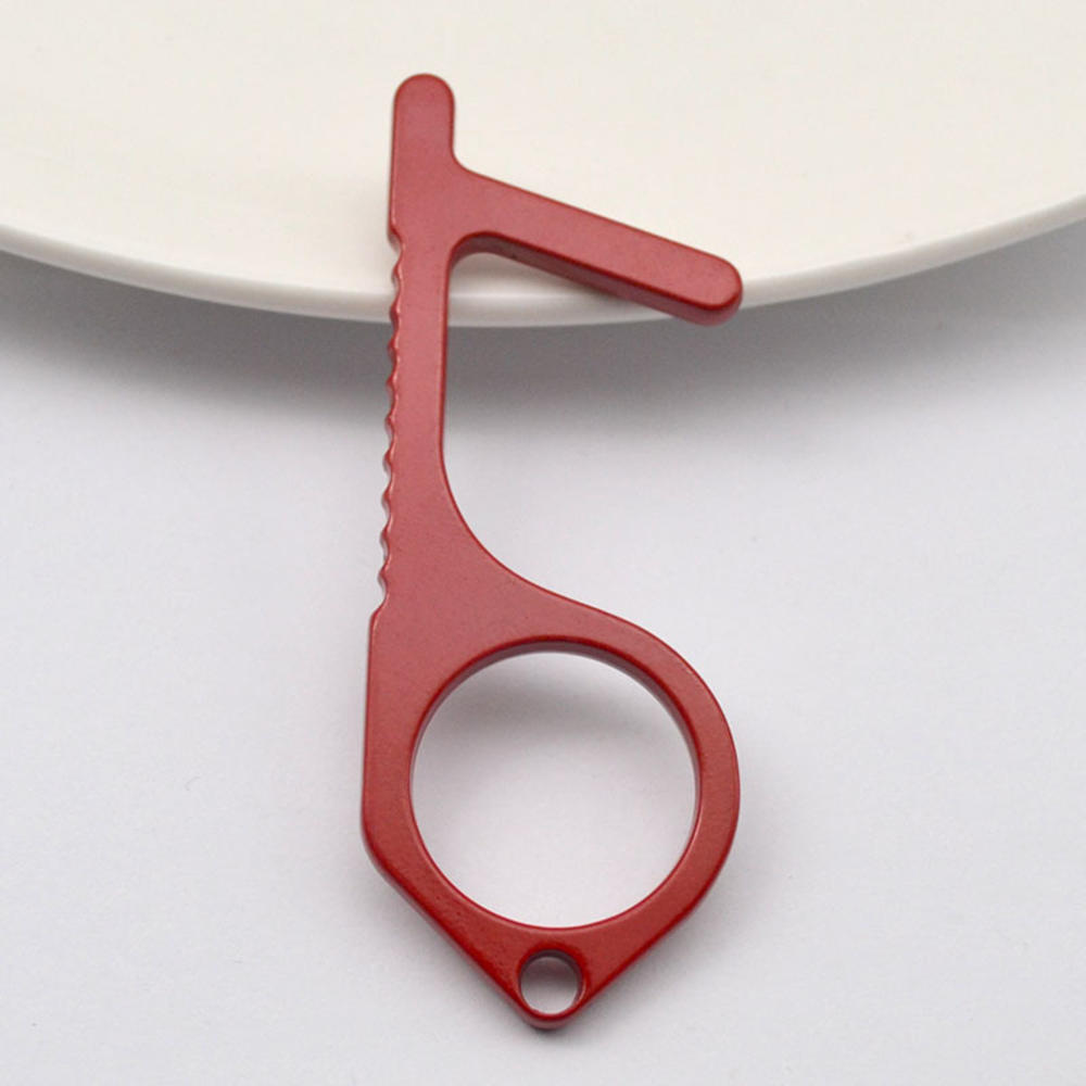 Touch Screen Buttons EDC Door Opener Hygiene Hand Antimicrobial Contactless Press Elevator Tool Portable Door Opener Keychain: scarlet