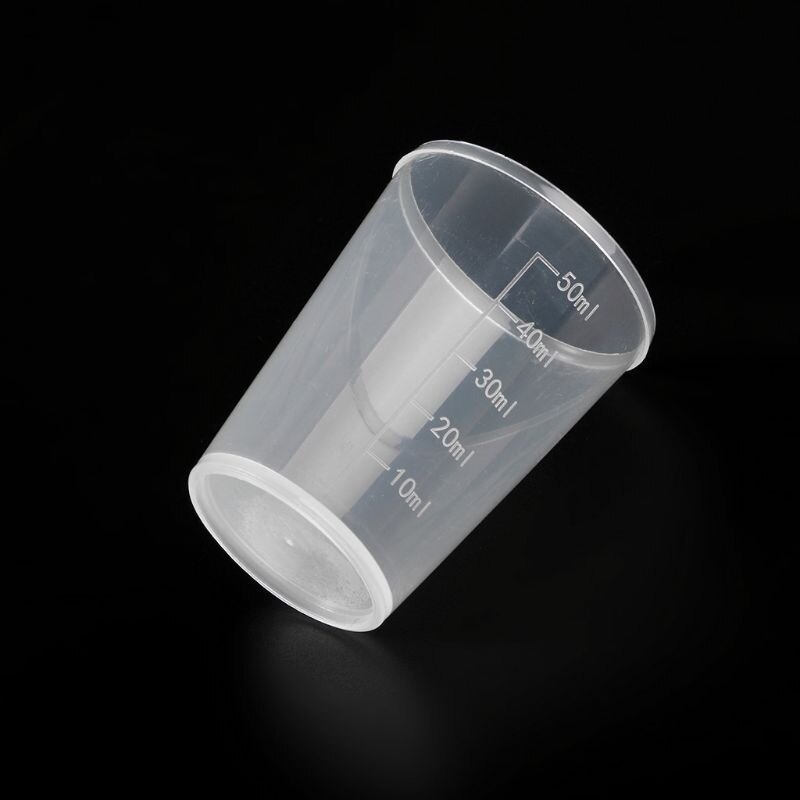10Pcs 50ml Plastic Laboratory Bottle Lab Test Measuring Container Cups with Cap Plastic Liquid Measuring Cups M5TB