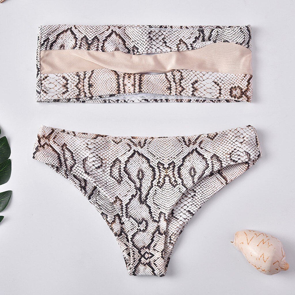 Peach Brown Snake Print Two Piece Swimsuit main image 1