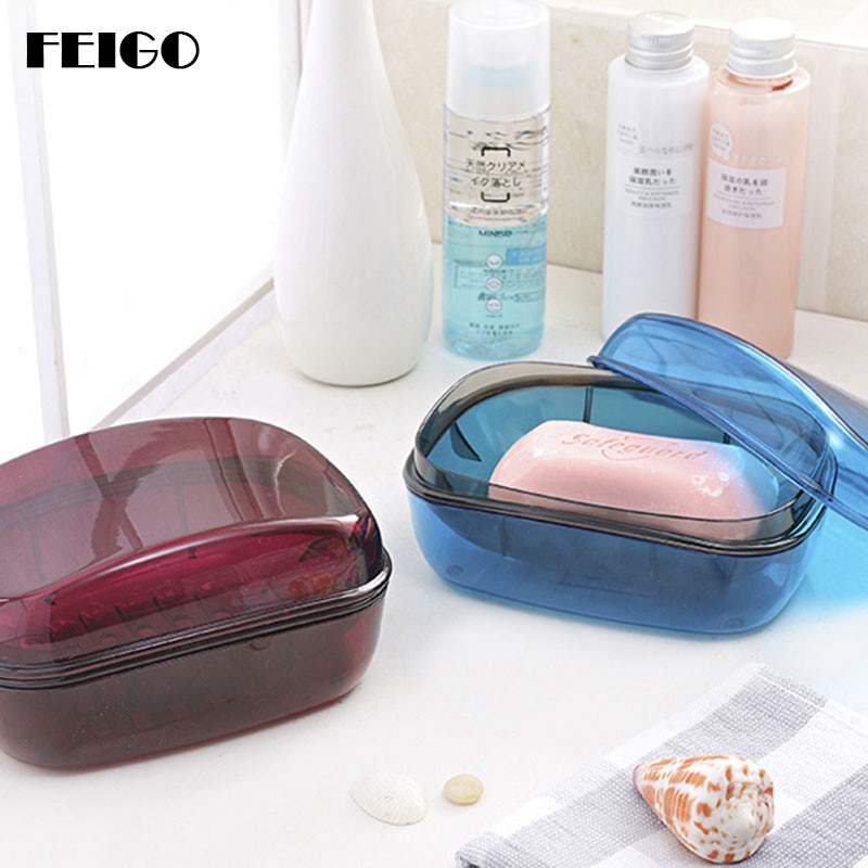 Feigo 1 stk sæbeopbevaringsboks fad badeværelsestilbehør sæbekasseholder med låg låg vand lækker  f622
