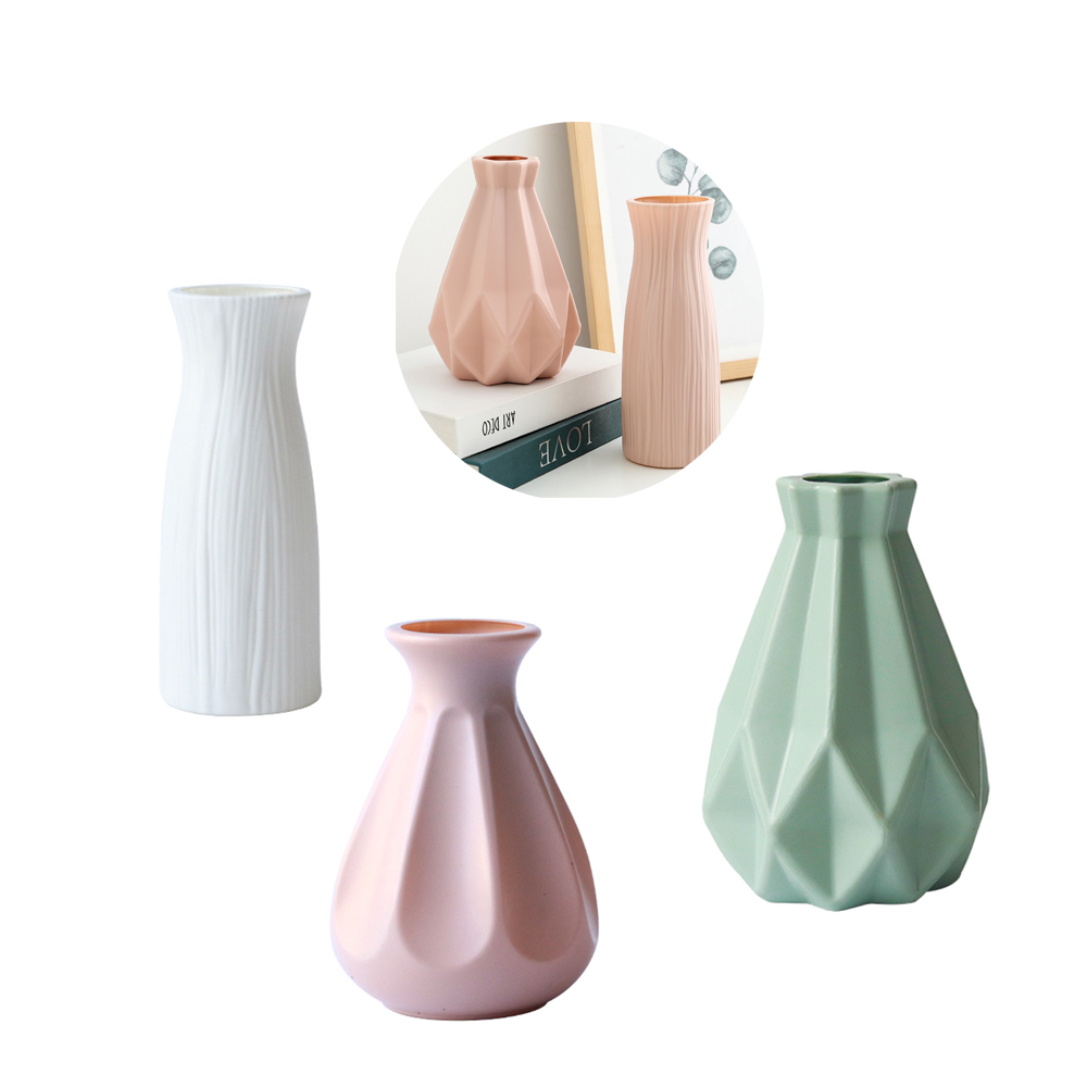 1Pce Nordic decorative vase imitation ceramic flower basket plastic vase decorative ornament flower pot vase ornament