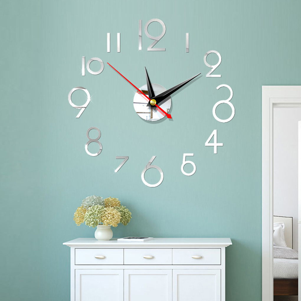 Wall Clock Sticker 3D DIY Hanging Clock Decal Self Adhesive Decoration Wallclock Sticker, Red