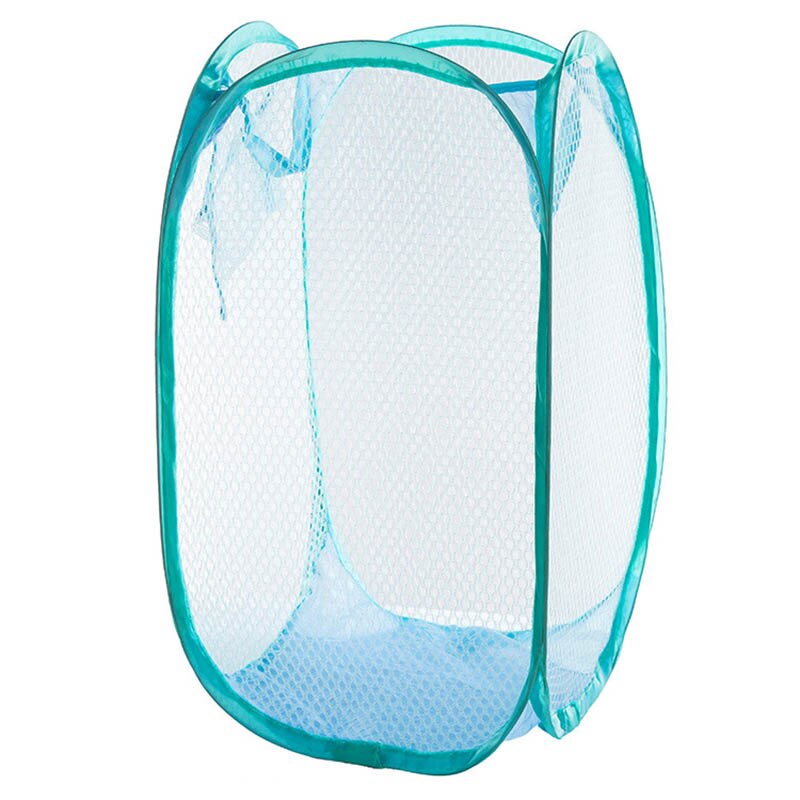 Stor kapacitet foldbart mesh snavset tøjkurv pop-up vaskeri hæmmer vask tøj legetøj opbevaring tønder ventilere kurv: Himmelblå