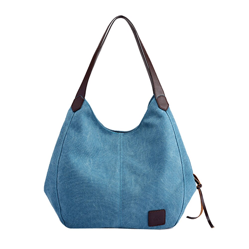 Brand Women's Canvas Handbags Female Hobos Single Shoulder Bags Vintage Solid Multi-pocket Ladies Totes #YL5: Blue