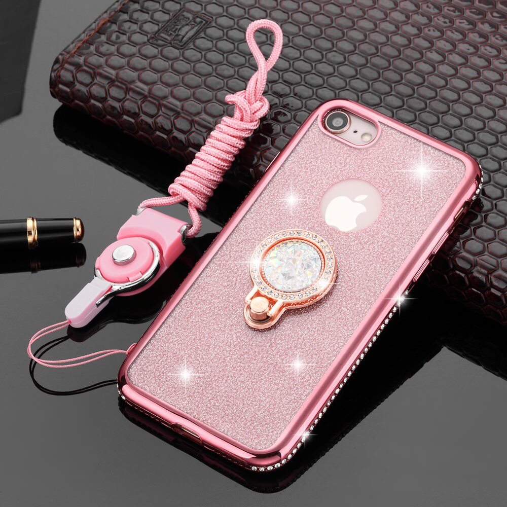 Llz. Coque Diamond Case Voor Iphone 11 Pro Xs Max X Xr 8 7 Plus 6 6S 5 5S se Strass Handstrap Bumper Ring Kickstand Cover Capa