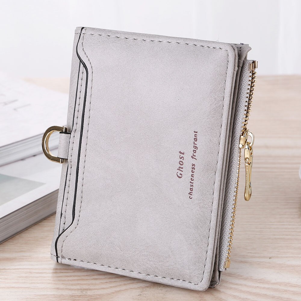 Women Simple Retro Letters Short Wallet Card Holders Handbag Simple Travel Outdoor Coin purse Ladies Mini Cluth Bag: Gray
