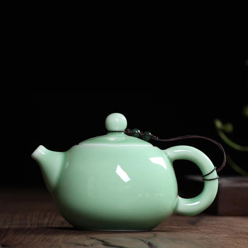 Juego de té con esmalte craquelado, tetera china de cerámica celadón longquan con horno ge, tetera antigua de arcilla yixing.: F