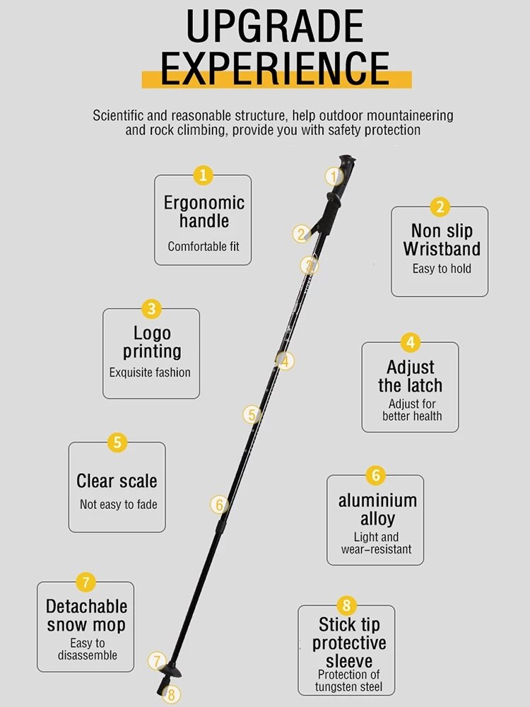 65-135cm Walking Sticks Hiking Poles Adjustable Trekking Poles Telescopic Scandinavian Anti Shock Carbon Al alloy