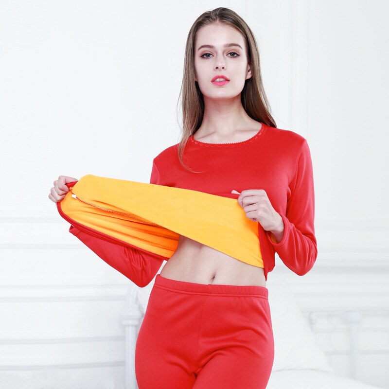 Autumn Winter Velvet Thick Thermal Underwear For Women Warm Layered Pajamas Set Cotton Thermal Male Long Johns: nvhong / XXL