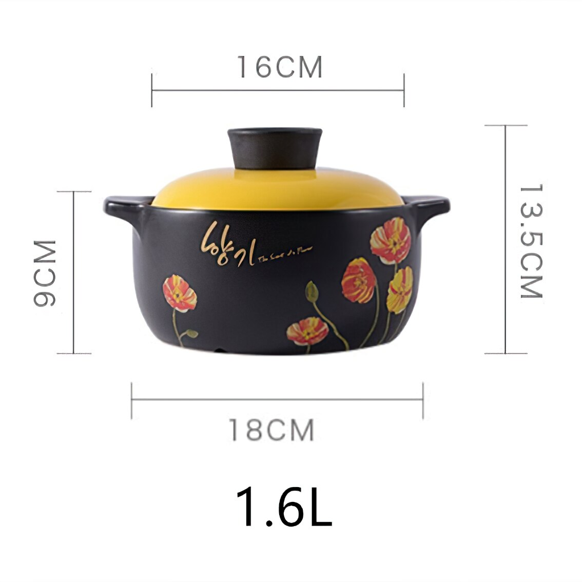 Korea Keramische Braadpan Soeppan Kleine Bloem Geel Deksel Stoofpot Steelpan Koken Gereedschap Huishoudelijke Keuken Levert Grote Kookpot: 1PCS 1.6L pot