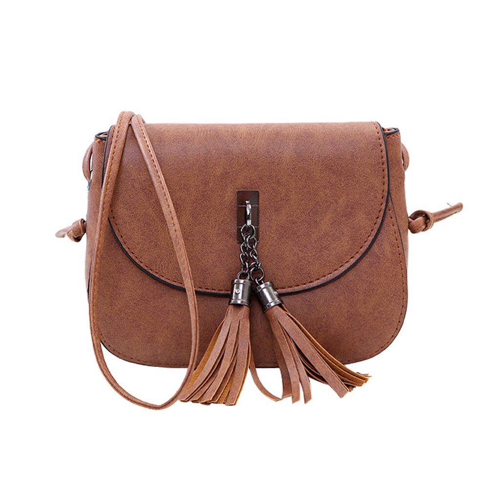 Vrouwen Messenger Bag PU Leer Kwasten Handtassen Telefoon Pouch Schouder CrossBody Tassen: Chocolade