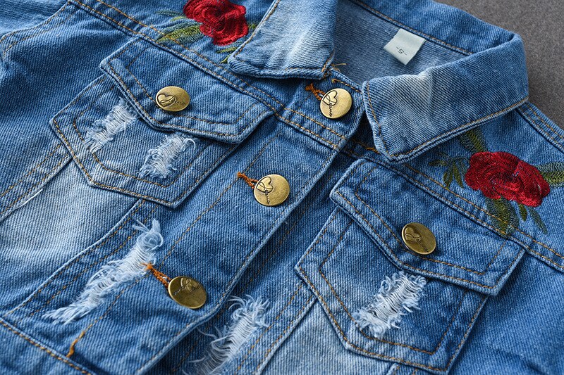 Jassen Voor Baby Meisjes Lente Herfst Mode Rose Geborduurde Denim Jas Jas Baby Bovenkleding Baby Meisje Jas Kinderen Kleding