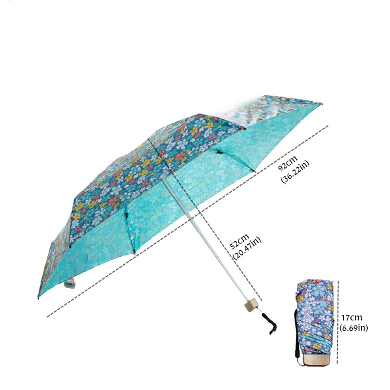 Blomstret kompakt lomme regn parasol til kvinder bærbar 5- fold solskærm til kvinde fremragende uv paraply med taske