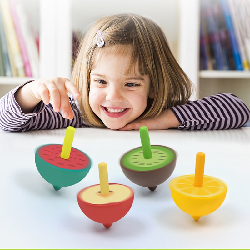 Kids Houten Apple Kiwi Watermeloen Citroen Speelgoed Kleurrijke Mini Spinning Tops Plezier Klassieke Speelgoed Voor Kinderen Ouder Kind Spel