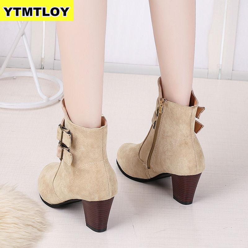 Autumn Winter Women Boots Solid European Ladies Shoes Martin Boots Suede Leather Ankle Boots With Thick Scrub Size 35-43