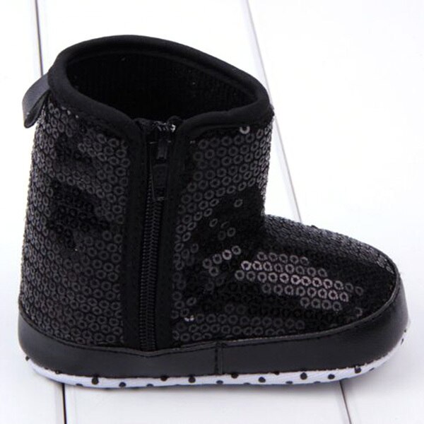 Chaussures à paillettes pour bébés filles | Bottes hautes, semelle souple antidérapante,: Black / 2
