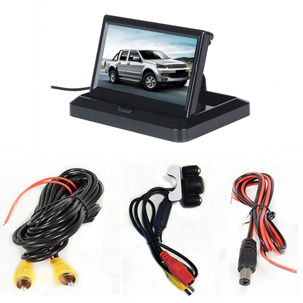 Monitor plegable de estacionamiento inverso para coche, pantalla TFT LCD HD 800x480 de 5 &quot;, con 2 entradas de vídeo, cámara de visión trasera (opcional): With camera wired03