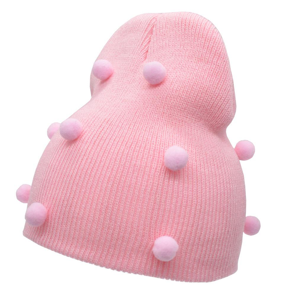 Babymutsje gebreid goede elastische muts pompon lente herfst gebreide warme muts jongen meisje unisex met kleurrijke kleverige ballen: 02