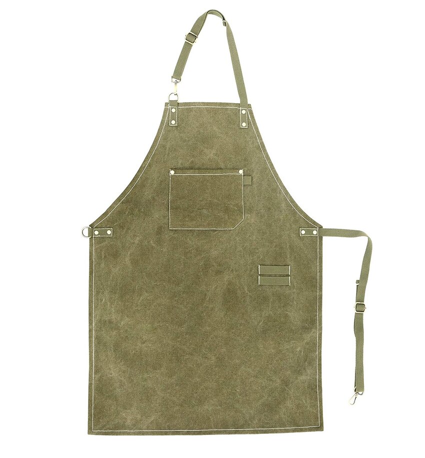 Crazy Bean Canvas Keukenschort – Met 3 Zakken – Verstelbare Kruisbanden – 78x68 Cm – Voor Koken, Tuinieren En Klussen – Kaki – één Maat