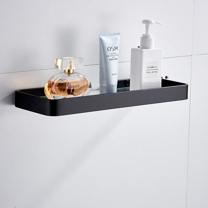 Black Bathroom Shelves Wall Mounted Shower Storage Shelves Organizer for Bathroom Kitchen Shelves Bathroom Accessories: Black-1-30cm