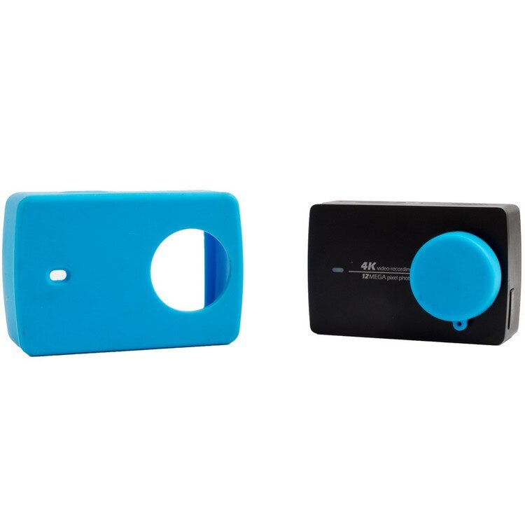 Protective Case Soft Rubber Silicone silica ge + Lens Cap Protector Housing Frame For Xiaomi XYi YI 4K II Accessories: Blue Color