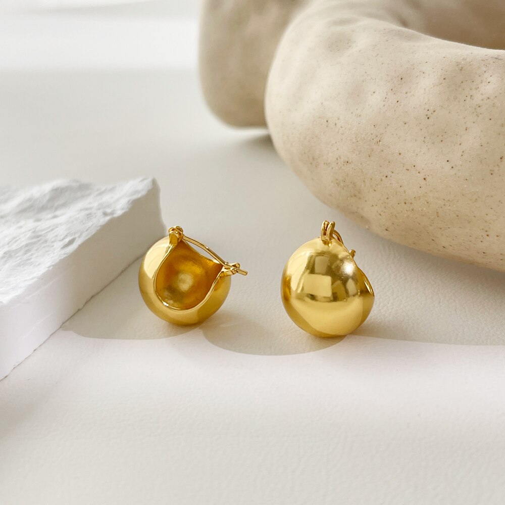 Peri&#39;sbox Minimalistische Elegante Gouden Bean Chunky Oorringen Voor Vrouwen Hollow Ronde Messing Huggie Oorbellen Party 2022: Gold