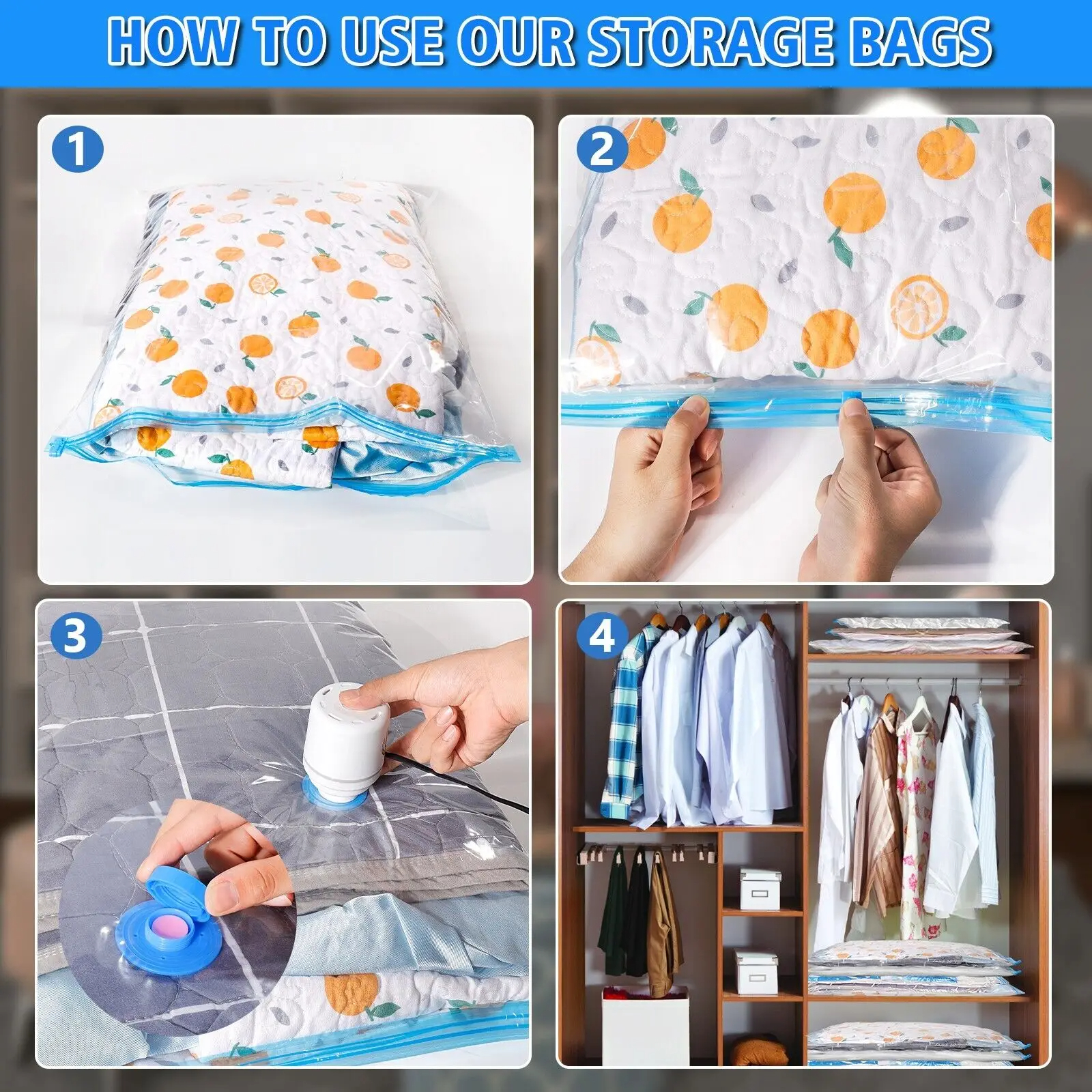 1/5Stck Vakuum Lagerung Taschen Vakuum Dichtung Beutel Platzsparende Taschen für Bettdecken Kleidung Kissen Bettwäsche Decke verpackung Lagerung