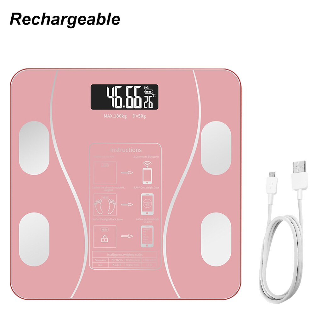 Bluetooth Bathroom Smart Scales Body Fat Balance Digital Weight Weighing Scale Wireless APP Floor Balance Charging And Battery: Charging-Rose Gold