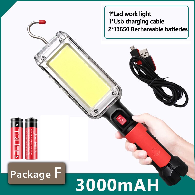 200w kraftige lommelykter 5200 mah lommelykt usb oppladbar kolbe arbeidslys med magnetkrok campingtelt arbeidsvedlikeholdslykt: Pakke f