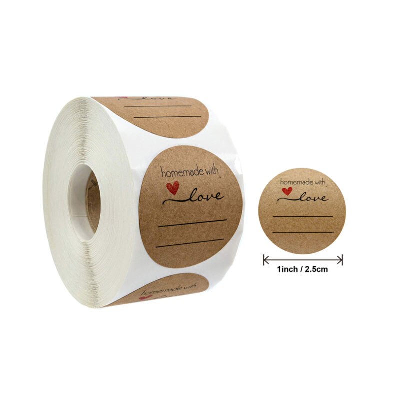 500Pcs 1 inch Roll sealing stickers round cowhide blank sticker label Kraft paper DIY Paper bag packaging 25*25mm: B-07