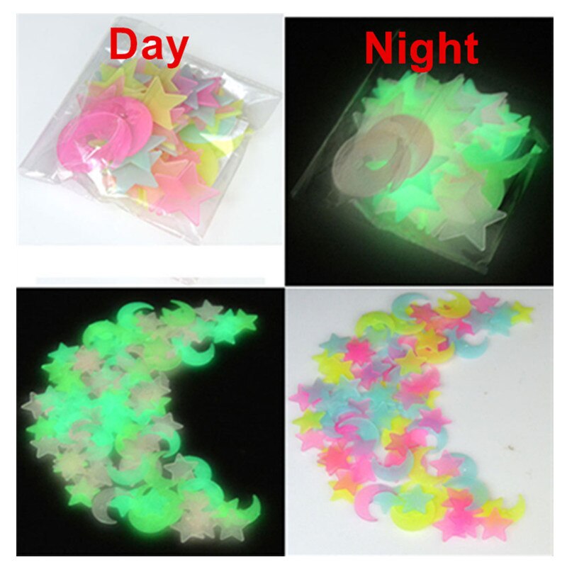 100 Stck/einstellen Nacht Leuchtende Sterne Mond Aufkleber Kunststoff Licht hoch glühen in das dunkel Spielzeug Zauberstab Für Baby freundlicher Schlafzimmer Schlaf