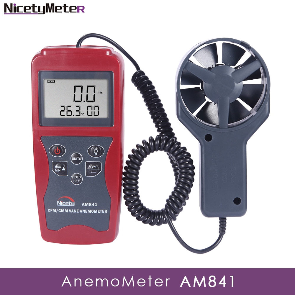 Nicetymeter AM841 Handheld Digitale Anemometer Windsnelheid En Temperatuur Meten Luchtsnelheid Temperatuur Met Cmm/Cfm