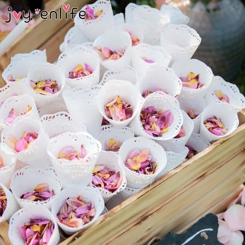 200pcs Wedding White Round Lace Laying Candy Placed Wedding Party Decoration Flower Confetti Cones Paper Cone Party Wrapper