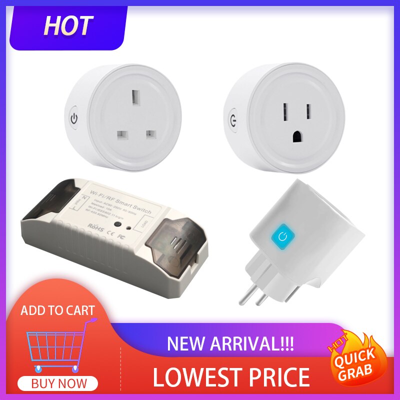 WiFi Smart Plug 10A EU UK US Adapter Wireless Remote Control Power Monitor Timer Socket For Google Home Alexa Home Accessories
