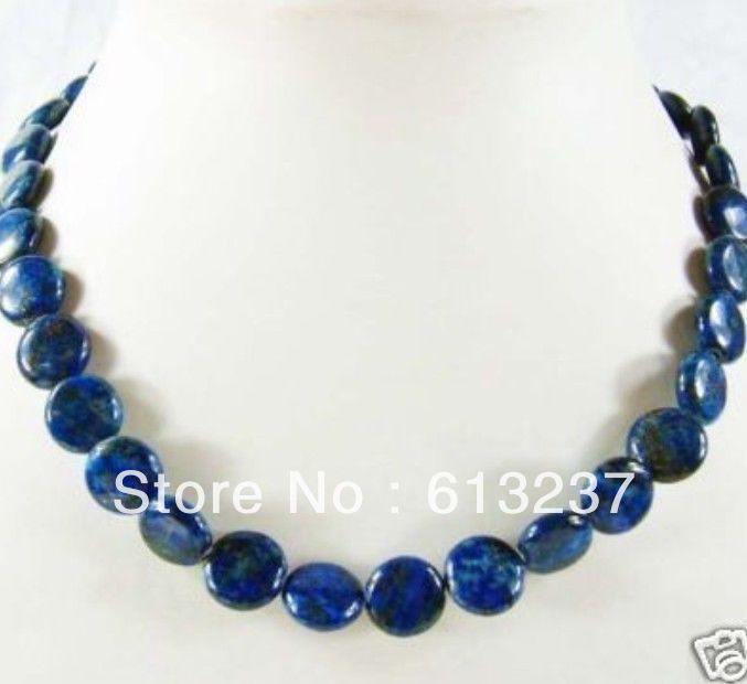 Mode Stijl diy 10mm Blauw Lapis Lazuli steen Cirkel Kralen ketting 18 "MY5167