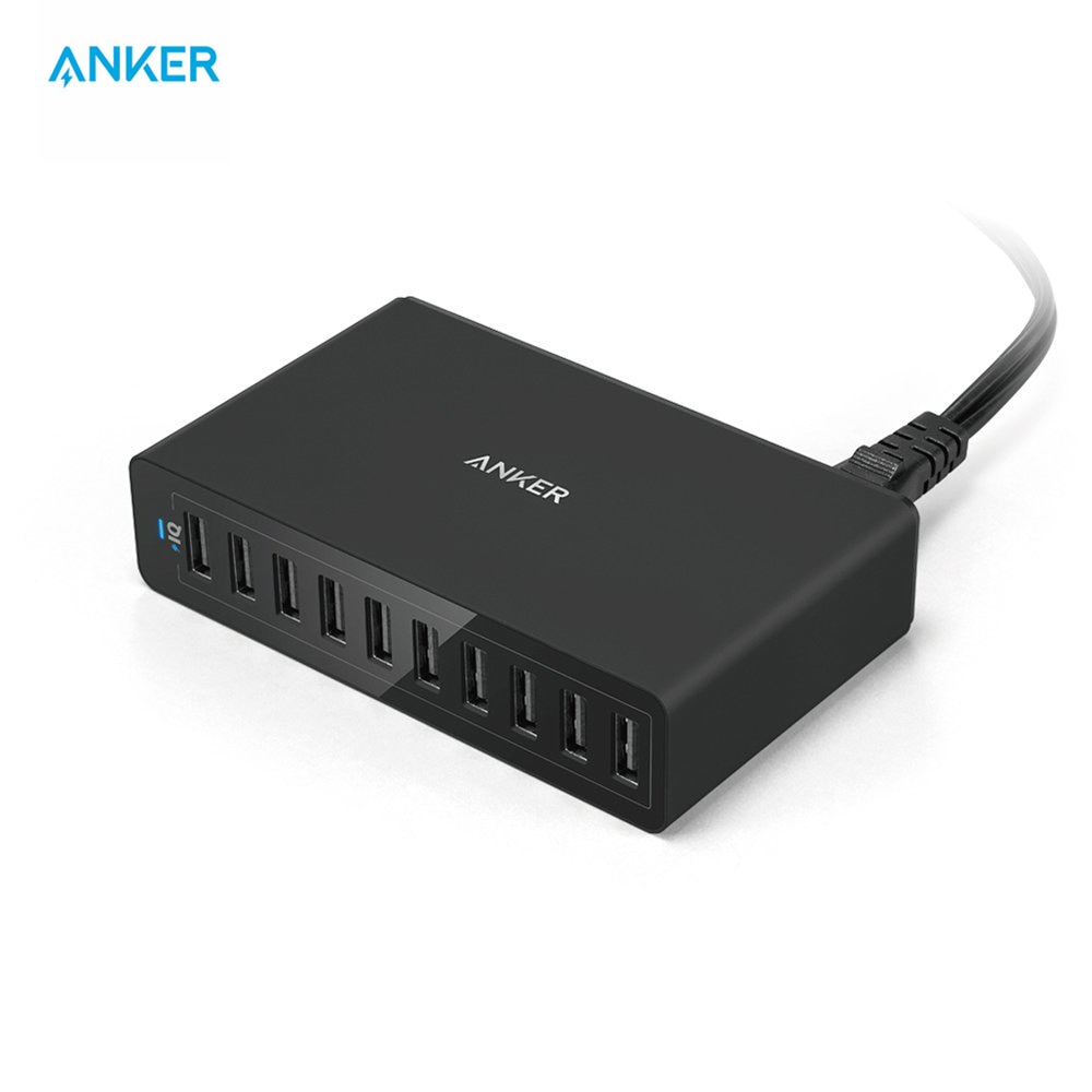 Anker 60W 10-Port USB Wall Charger PowerPort10 for iPhone Xs/XS Max/XR/X iPad Pro/Air 2/mini Galaxy S7/S6/Edge/Plus Note 5 More