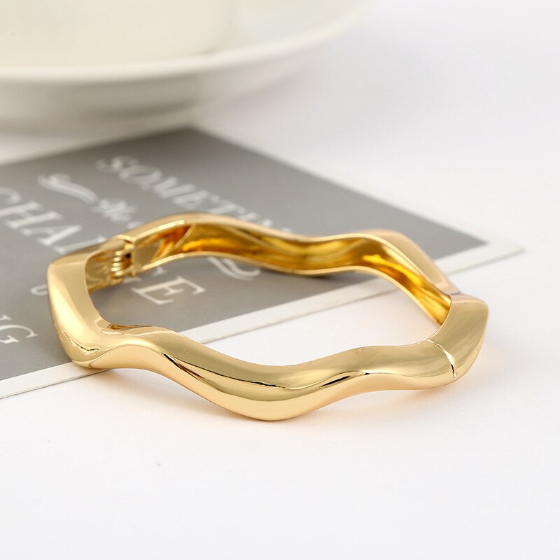 Punk Wave Shape Alloy Bangles Bracelets For Women Statement Geometric Cuff Bangles Jewelry