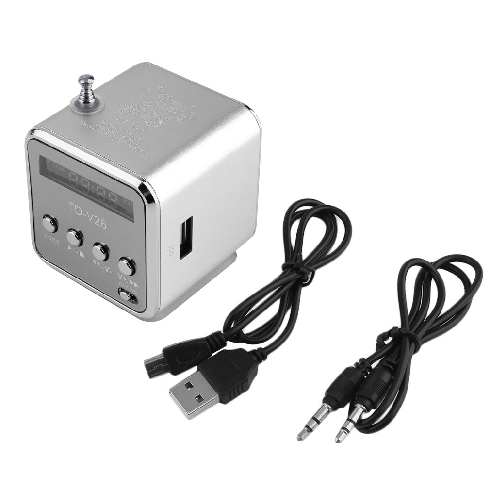 TD-V26 Mini draagbare geluidsluidspreker TF-kaart FM-radio AUX Stereo muziekspeler Bluetooth-luidspreker: Zilver