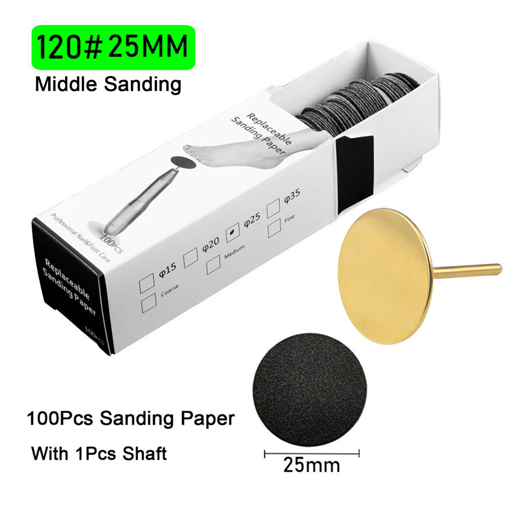 Papel de lija con boquilla de Metal para limas de pies, herramienta para quitar callos de piel muerta, herramienta de pedicura para cutículas, juego de papel de lija, 100 Uds.