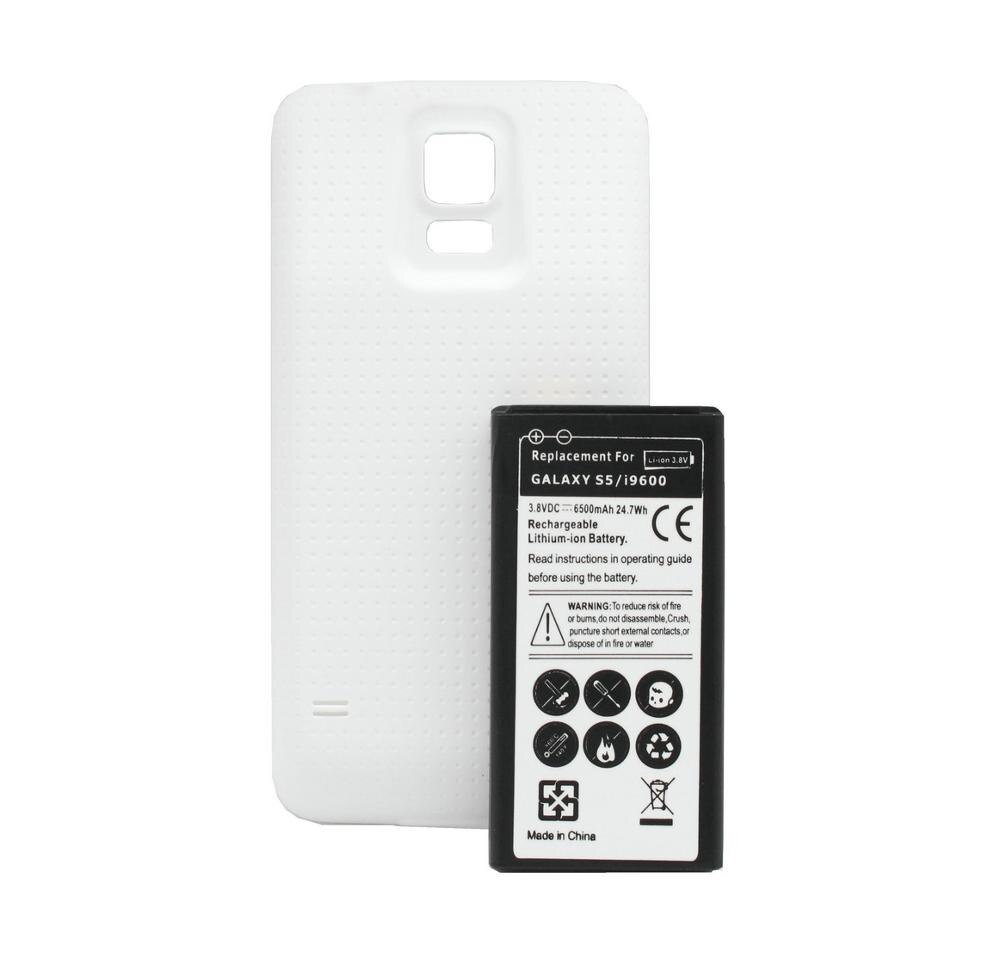 1X6500Mah S5 I9600 Extended Battery + Back Cover Voor Samsung Galaxy S5 Sv I9600 I9602 SM-G900T G900V g900P G900A G900K: White