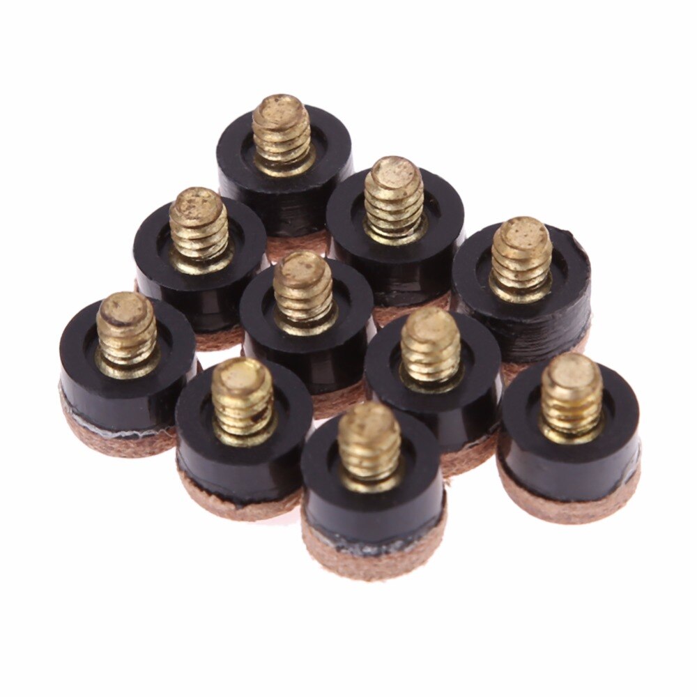 10pcs Cue Tips 10mm Leather Tip Metal Thread Screw Billiard Cue Tips For Pool Snooker Billiards Replacement Parts Cue Ball Cont