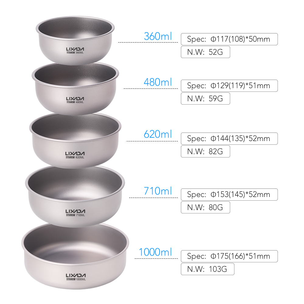 Lixada – bols de Camping en titane, casserole de fruits et légumes, assiette de dîner, récipient de nourriture pour la maison, Camping en plein air, randonnée pique-nique