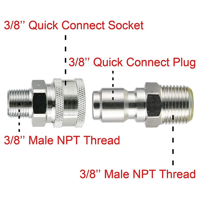 Pressure Washer Adapter Set, 3/8 Inch Quick Connect, Rotating Turbo Nozzle For Pressure Washer With 5 Spray Nozzle Tips