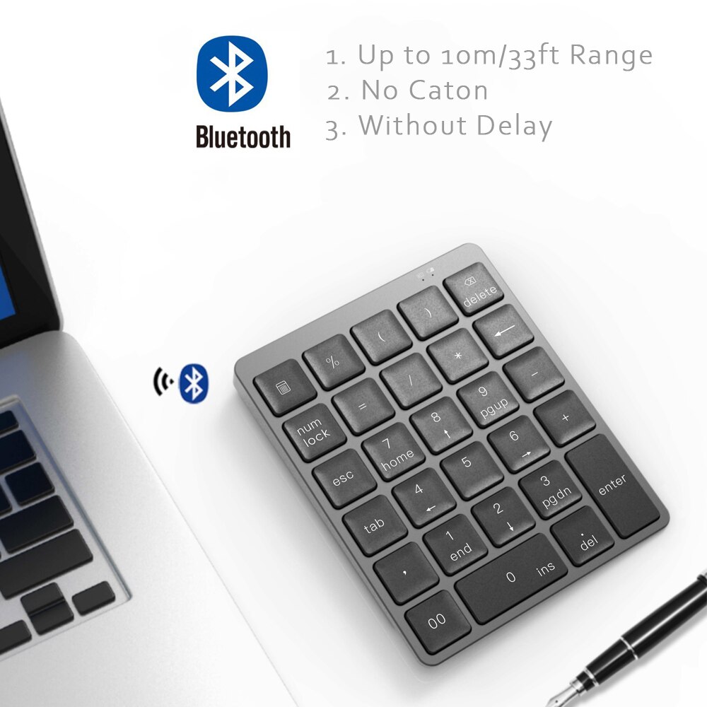 Avatto Oplaadbare Bluetooth Draadloze Financial Accounting Numeriek Toetsenbord Keyboard, Aluminium Number Pad Voor Laptop Pc Macbook