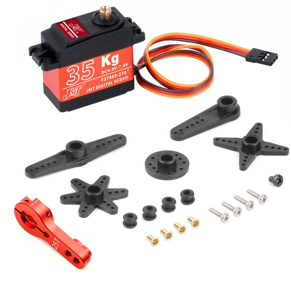 JMT Waterproof Digital Servo 90/180/270/360 Degree RC servo 20KG Metal Gear Large Torque with 25T Arm for Cars RC Toy: black