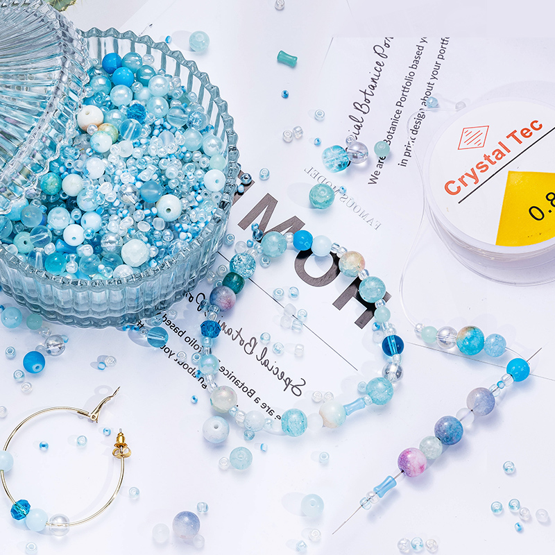 50g Glass Beads Assorted Colourful Round Loose Beads DIY Lamp Work Beads for Bracelets and Necklaces Jewelry Making Supplies